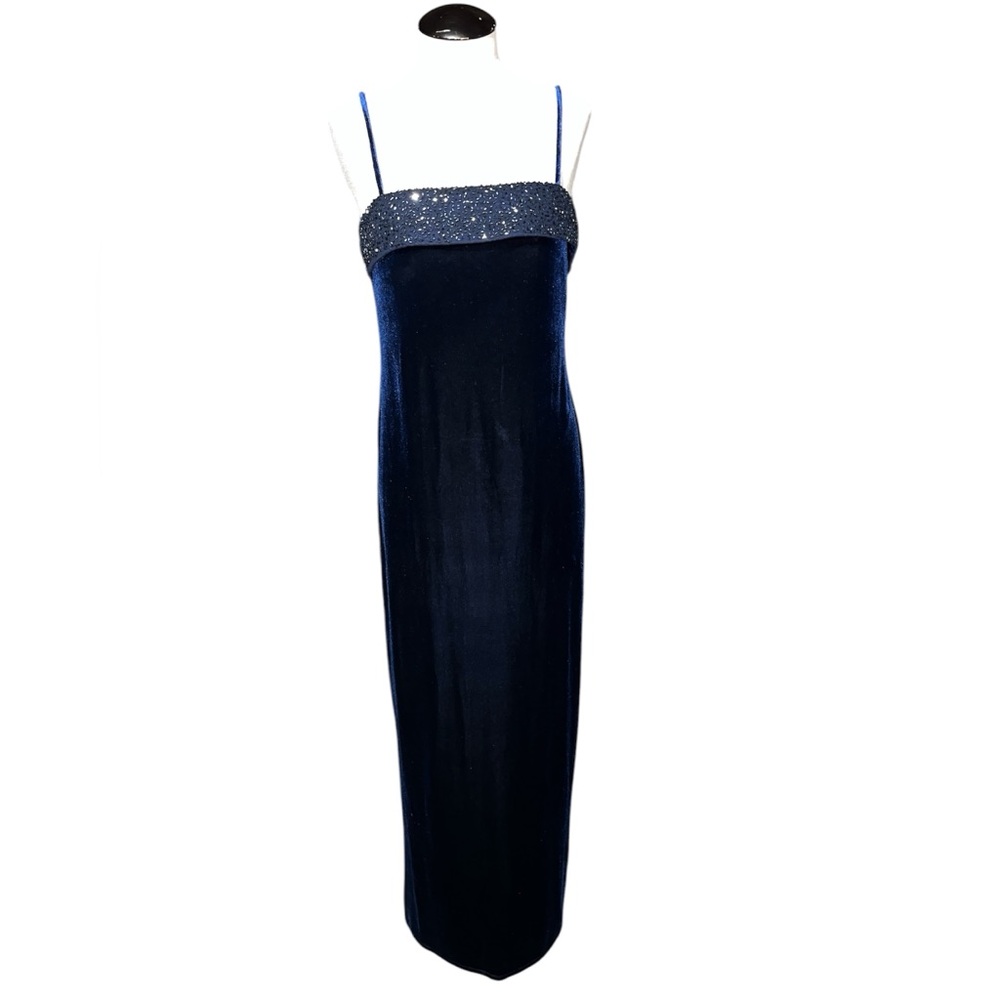 Y2K velvet sequin maxi dress prom dance formal blue elegant size 5/6 brand Jump